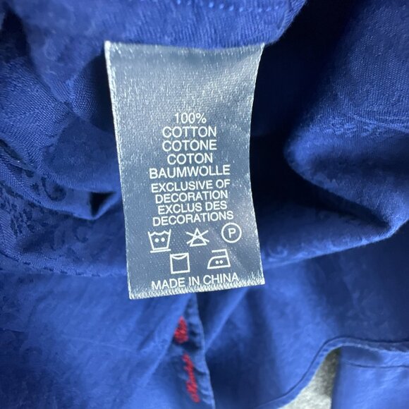 Robert Graham Shirt Medium Blue Jacquard‎ Cotton Flip Cuff Embroidered Trim - Picture 10 of 16